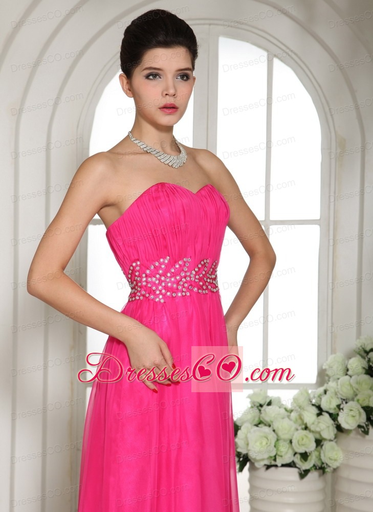 Custom Made Column Hot Pink Prom Celebrity Dress With Ruching and Beading