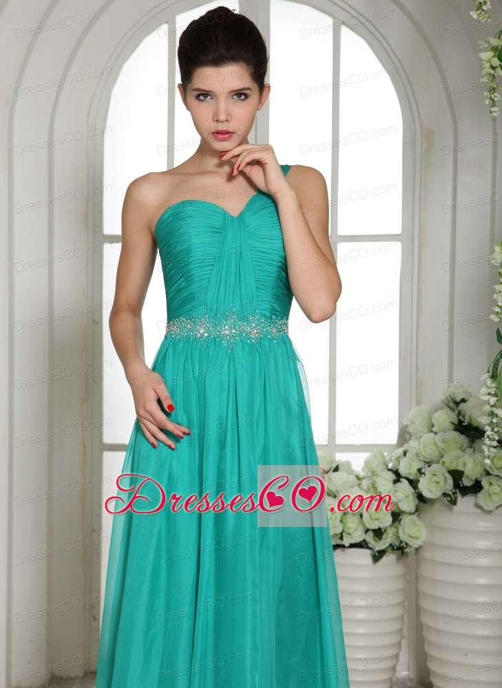 Wholesale Turquoise One Shoulder Prom Celebrity Dress With Ruching and Beading