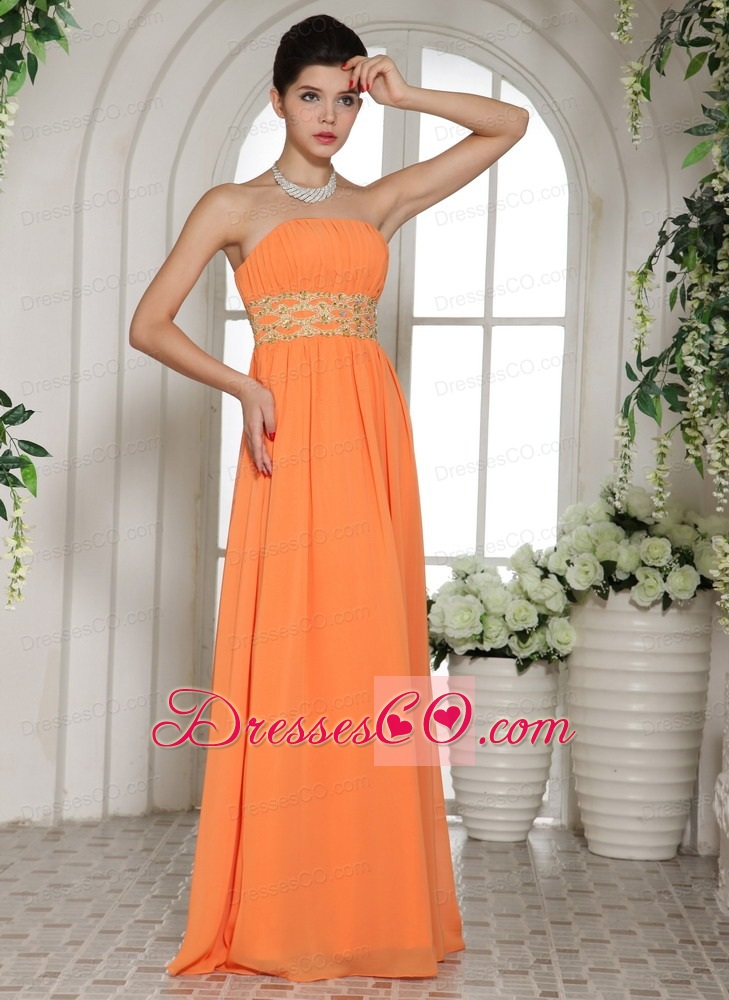 Stylish Orange Red Beading and Ruching Prom Dress With Strapless