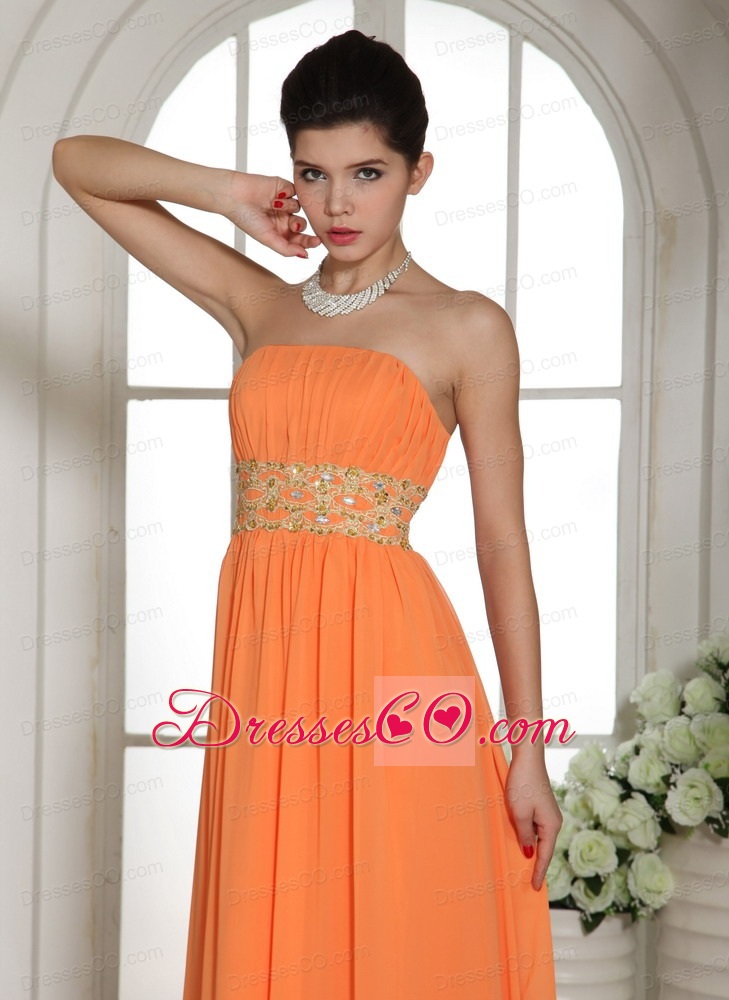 Stylish Orange Red Beading and Ruching Prom Dress With Strapless