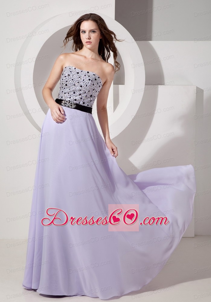 Luxurious Lilac Empire Strapless Evening Dress Chiffon Beading Long
