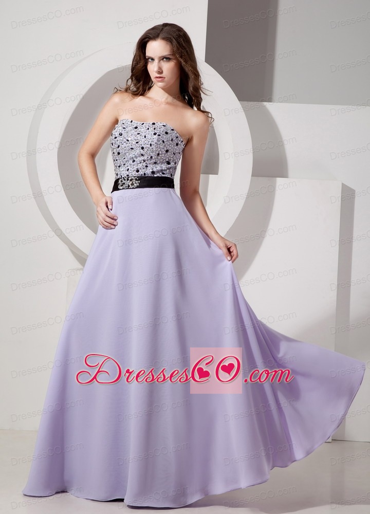 Luxurious Lilac Empire Strapless Evening Dress Chiffon Beading Long