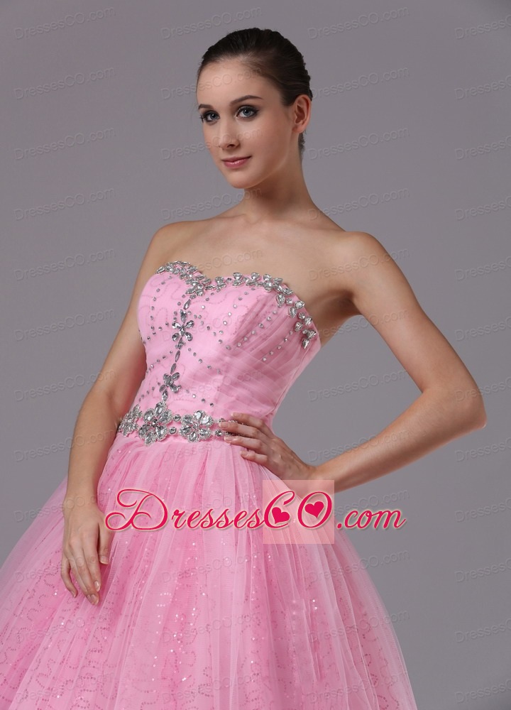 Rose Pink Military Ball Gowns With and Beaded Decorate Bodice