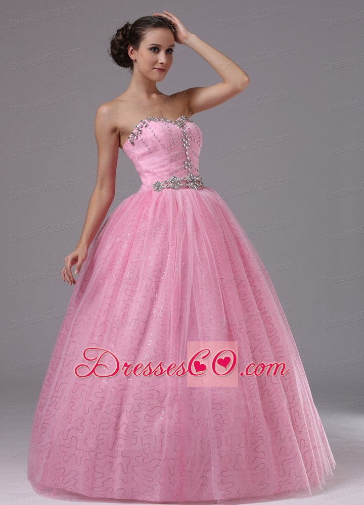 Rose Pink Military Ball Gowns With and Beaded Decorate Bodice