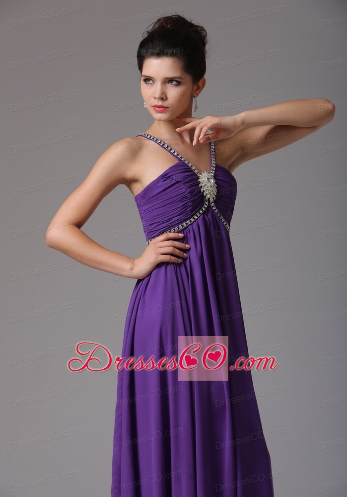Empire Spaghetti Straps Prom Dress With Ruching and Beading