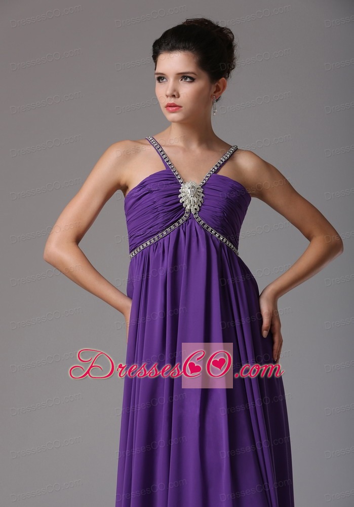 Empire Spaghetti Straps Prom Dress With Ruching and Beading