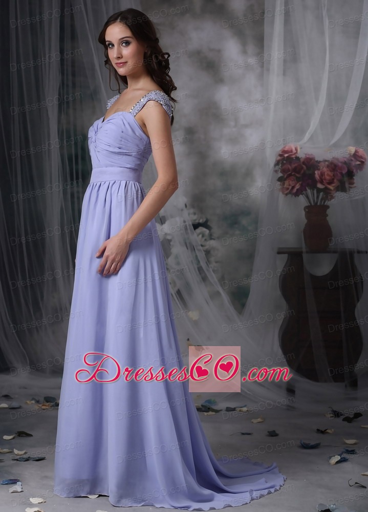 Pretty Lilac Empire Mother of the Bride Dress Square Chiffon Beading and Ruching Brush Train