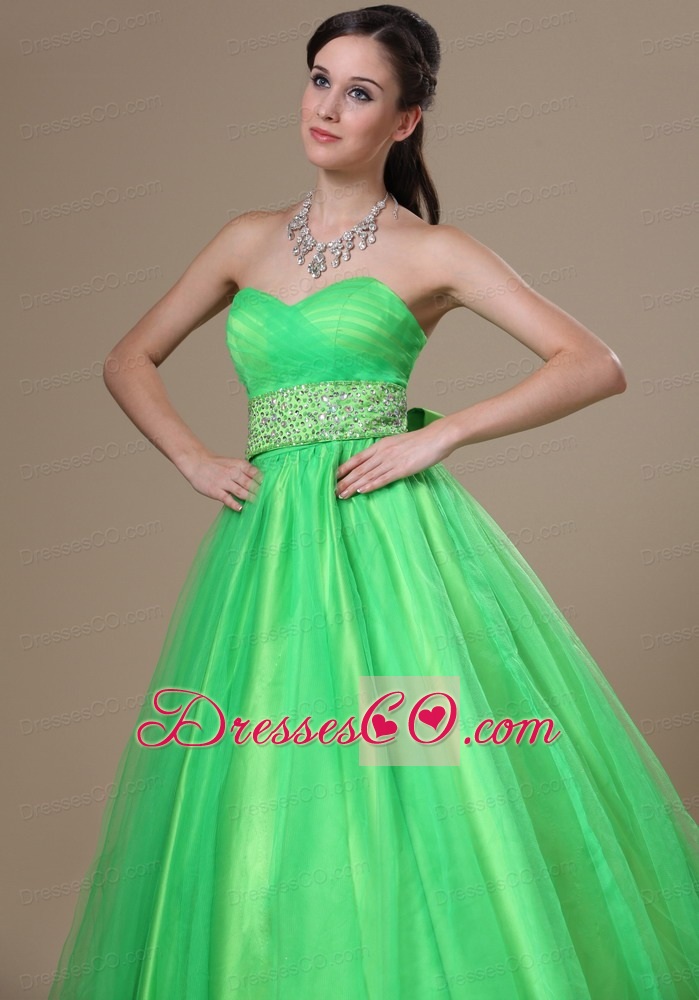 Beaded Decorate Waist A-line Spring Green Long Neckline Prom / Evening Dress For 2013