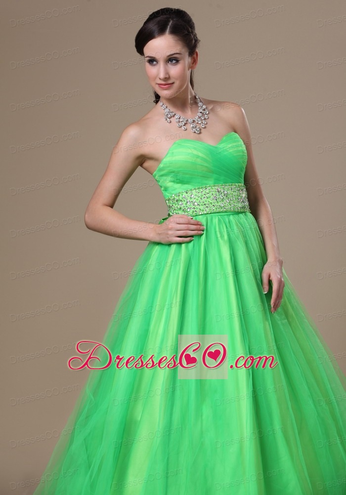 Beaded Decorate Waist A-line Spring Green Long Neckline Prom / Evening Dress For 2013