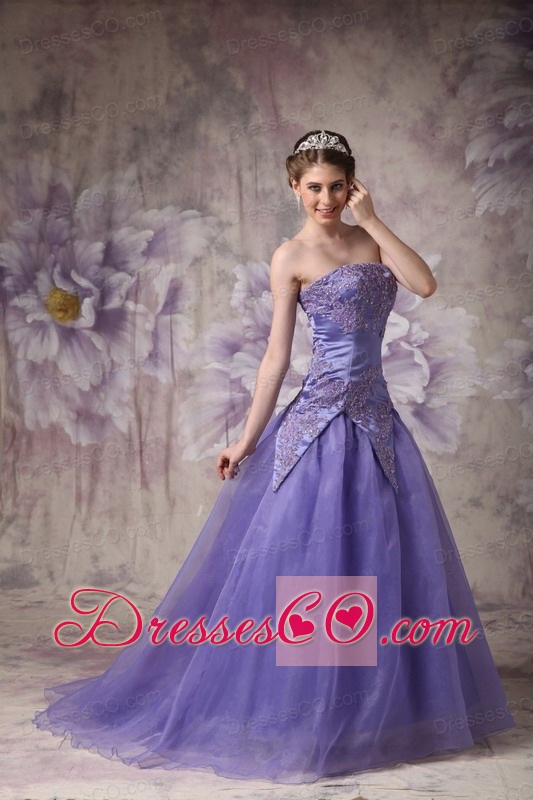 Elegant Purple A-line Strapless Prom / Evening Dress with Appliques