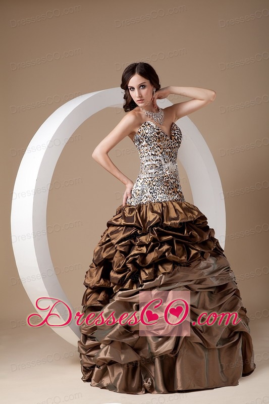 Custom Made Brown Ball Gown Quinceanera Dress Taffeta And Leopard Pick-ups Long