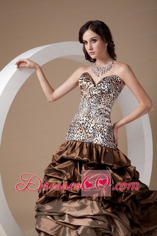 Custom Made Brown Ball Gown Quinceanera Dress Taffeta And Leopard Pick-ups Long