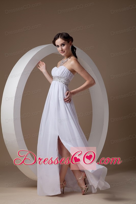 Simple White Prom Dress Chiffon and Elastic Woven Satin