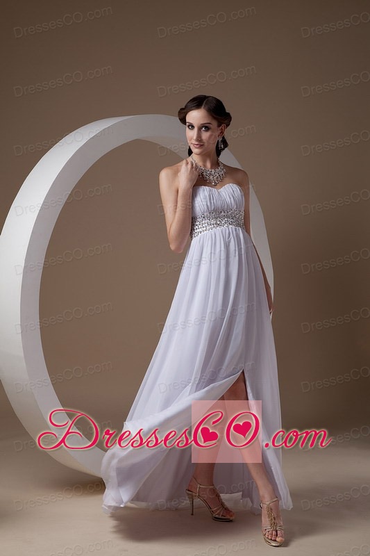 Simple White Prom Dress Chiffon and Elastic Woven Satin
