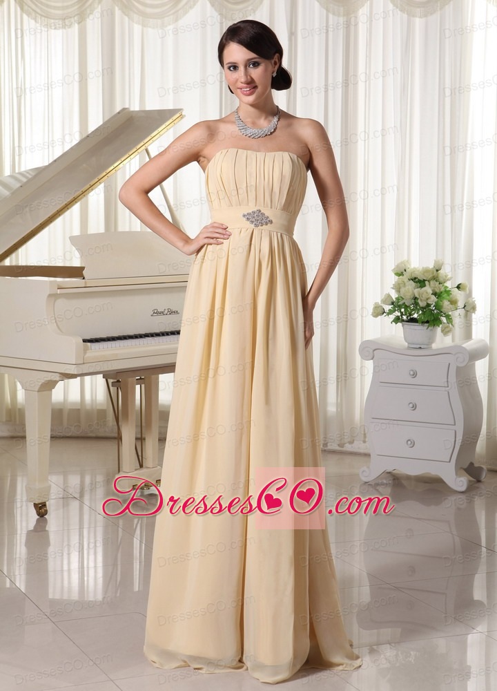 Champagne Ruching and Beading Chiffon Prom Dress For New Arrival