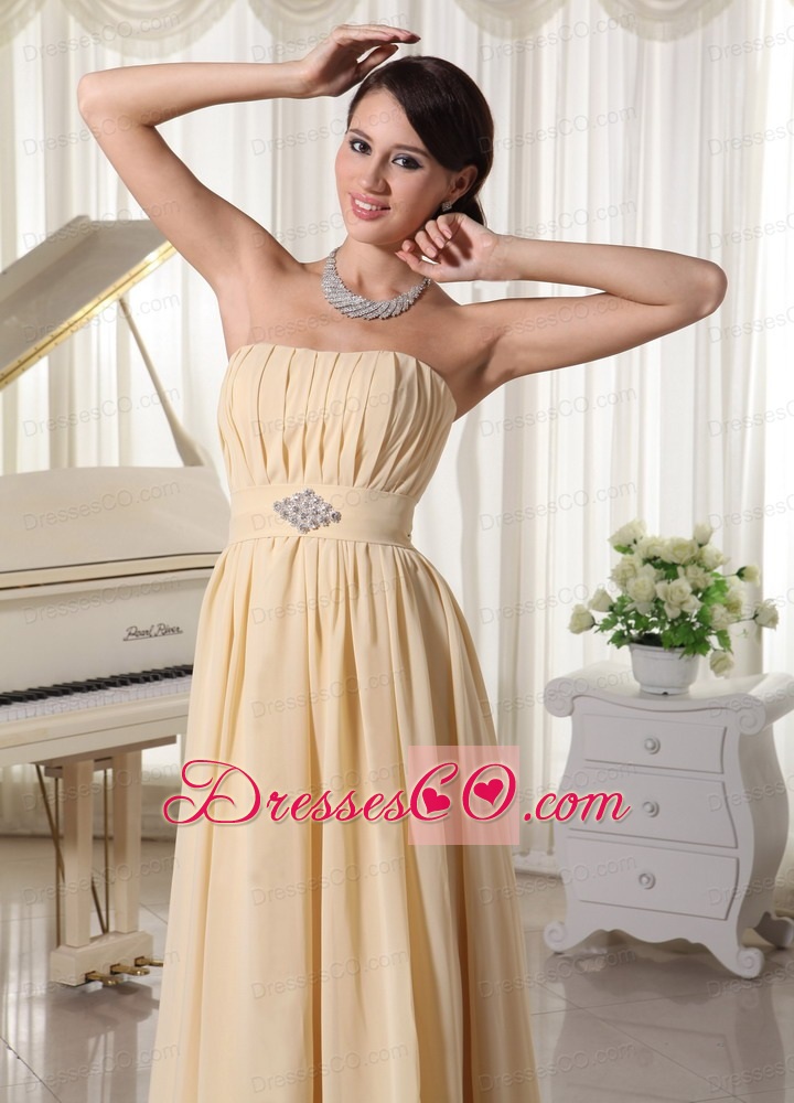 Champagne Ruching and Beading Chiffon Prom Dress For New Arrival