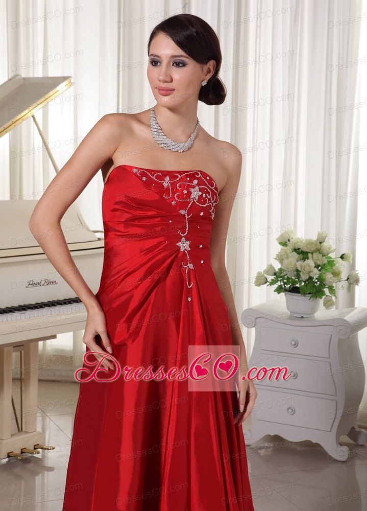 Wine Red A-line Prom / Evening Dress With Embroidery Long Taffeta And Organza