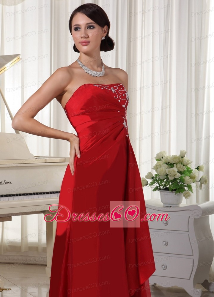 Wine Red A-line Prom / Evening Dress With Embroidery Long Taffeta And Organza