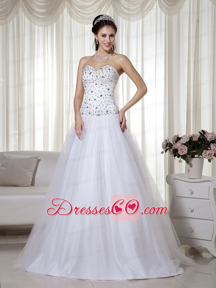 Elegant A-line Long Taffeta And Tulle Beading Prom Dress