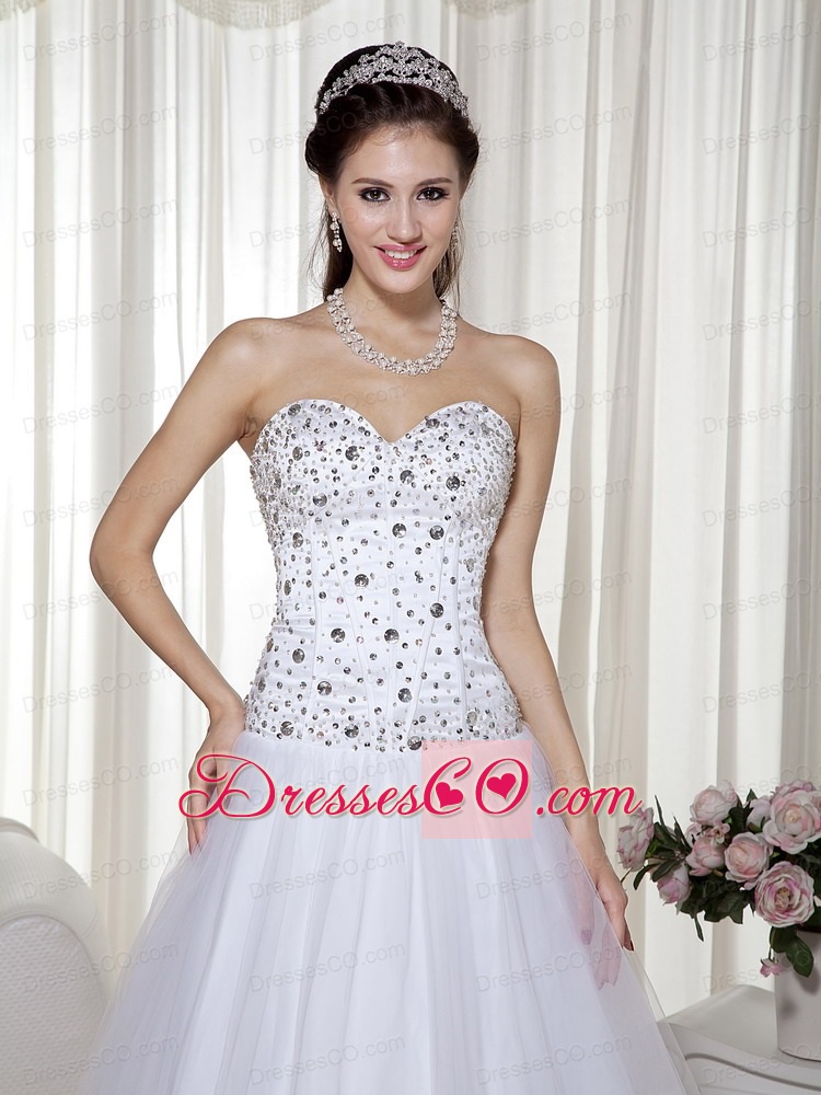 Elegant A-line Long Taffeta And Tulle Beading Prom Dress