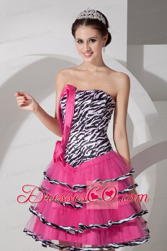 Sweet Zebra Print Strapless Short Prom Dress Mini-length