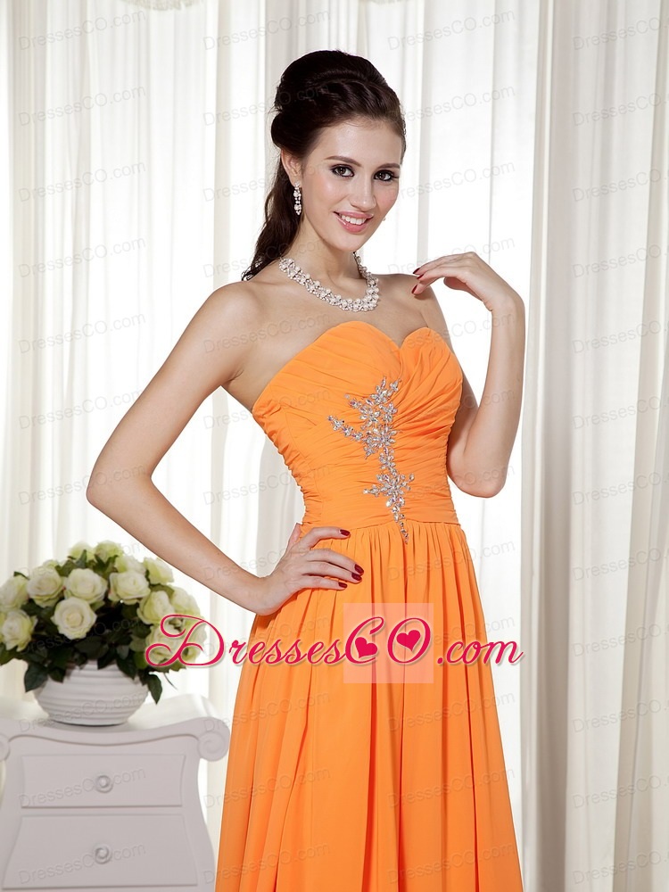 Orange Empire Brush Train Chiffon Beading and Ruching Prom / Celebrity Dress