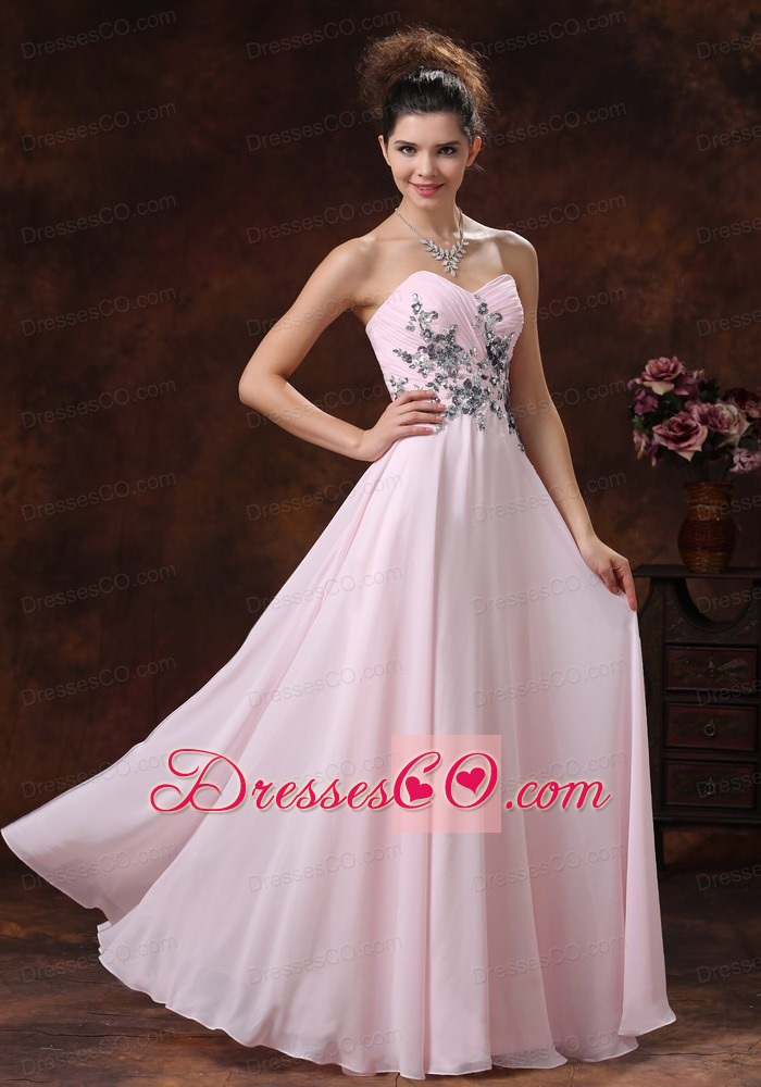 Baby Pink For Prom Dress With Appliques Decorate Waist