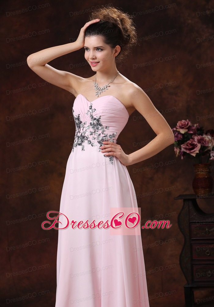 Baby Pink For Prom Dress With Appliques Decorate Waist