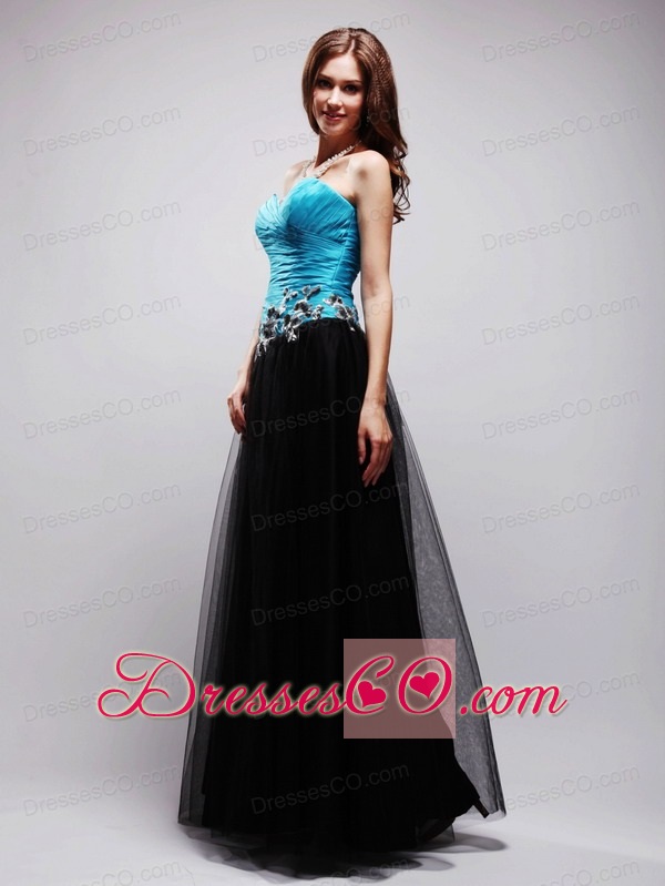 Black And Blue A-line Long Tulle Appliques Prom / Evening Dress