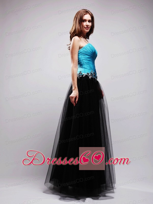 Black And Blue A-line Long Tulle Appliques Prom / Evening Dress