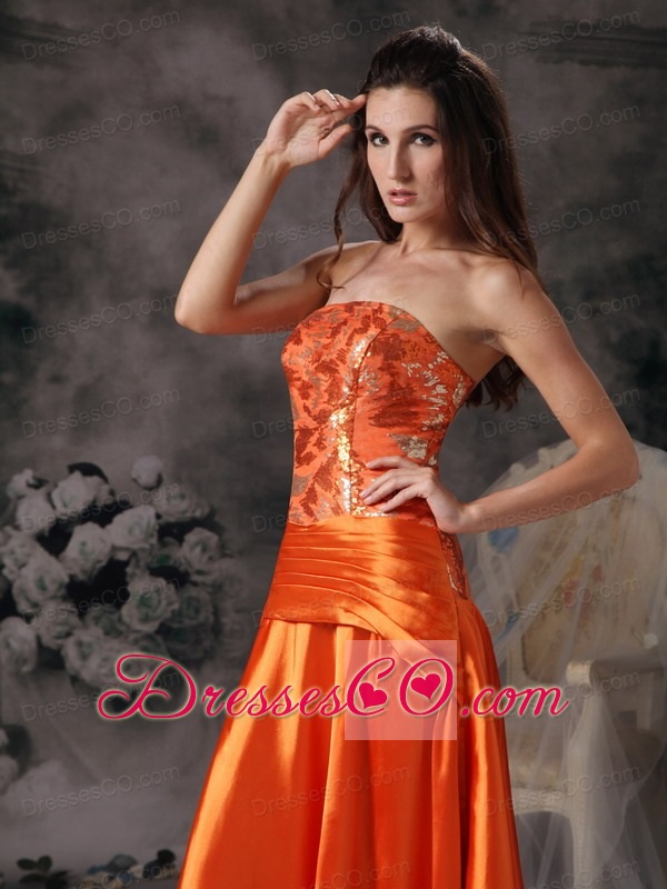 Modest Orange Red Prom Dress Strapless Taffeta Beading