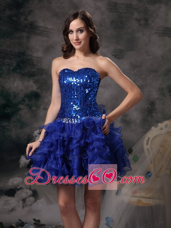 Cute Royal Blue Evening Dress A-line Organza Beading Mini-length