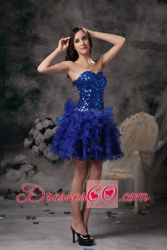Cute Royal Blue Evening Dress A-line Organza Beading Mini-length