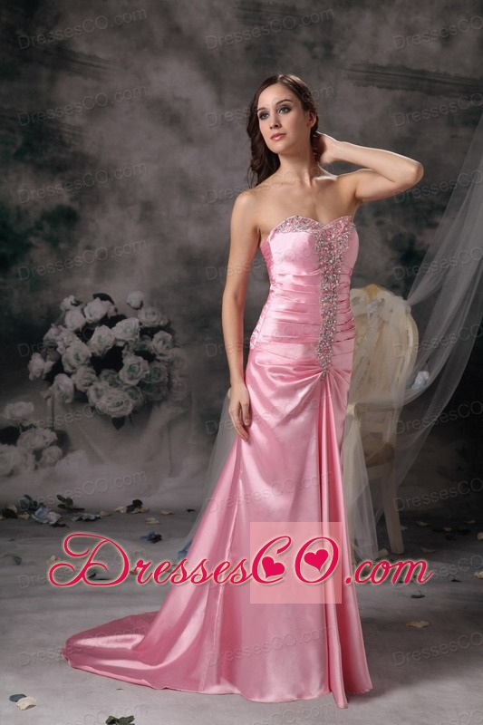 Rose Pink Empire Prom / Evening Dress Brush Train