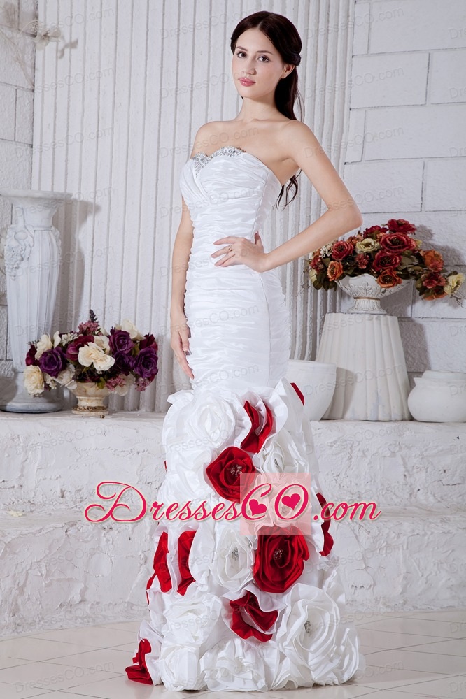 White Mermaid Beading And Hand Made Flowers Prom / Evening Dress Long