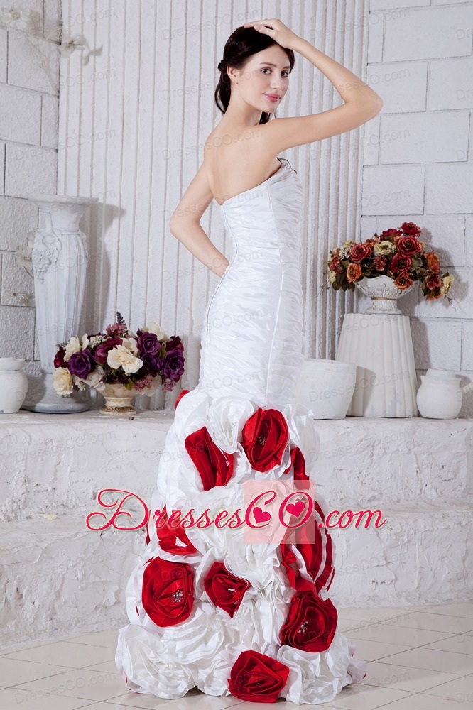 White Mermaid Beading And Hand Made Flowers Prom / Evening Dress Long