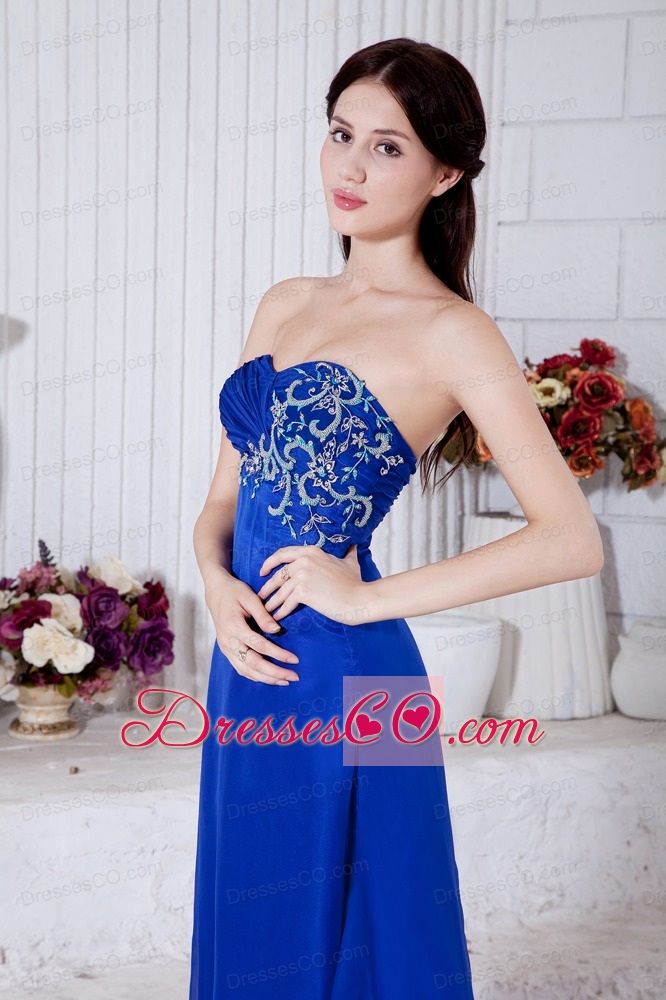 Elegant Royal Blue Prom Dress Embroidery Chiffon