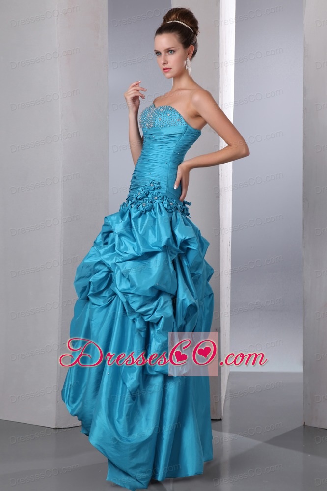 Blue Column Long Taffeta Beading And Pick-ups Prom Dress