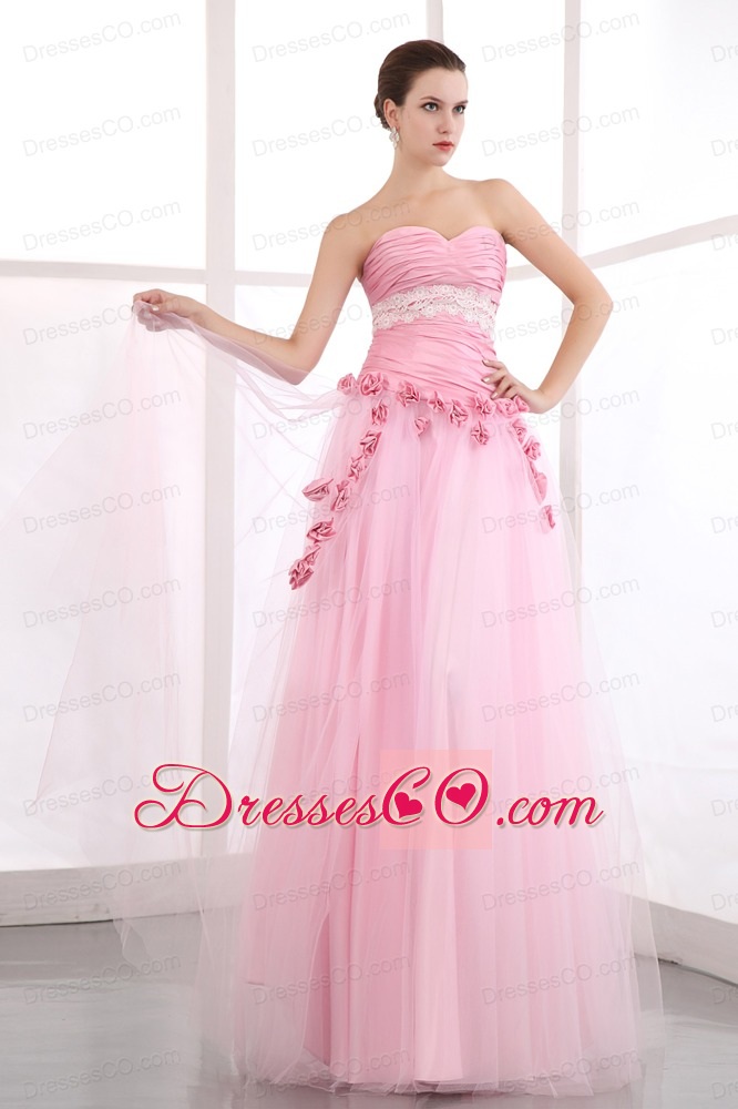Pink Taffeta and Tulle Prom Dress with Appliques