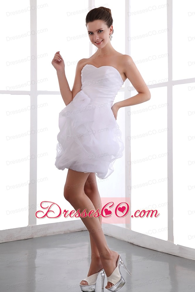 White A-line Mini-length Taffeta And Organza Hand Made Flower Prom Dress