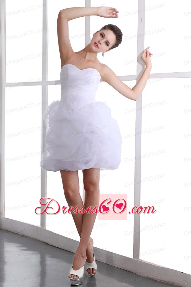 White A-line Mini-length Taffeta And Organza Hand Made Flower Prom Dress