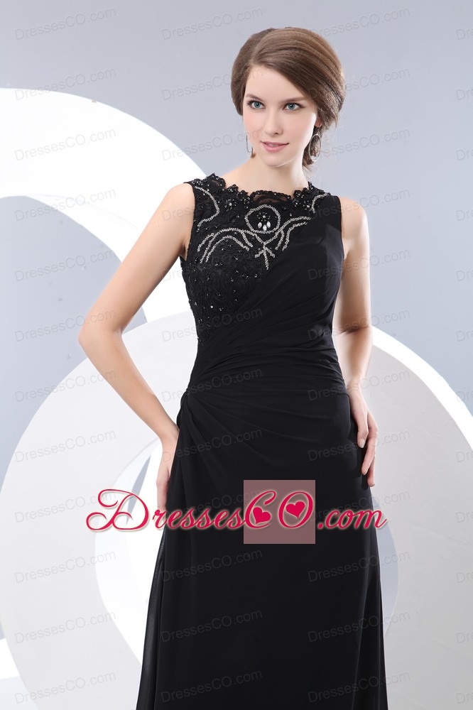 Simple Black Prom / Evening Dress Column Bateau Beading Long Taffeta