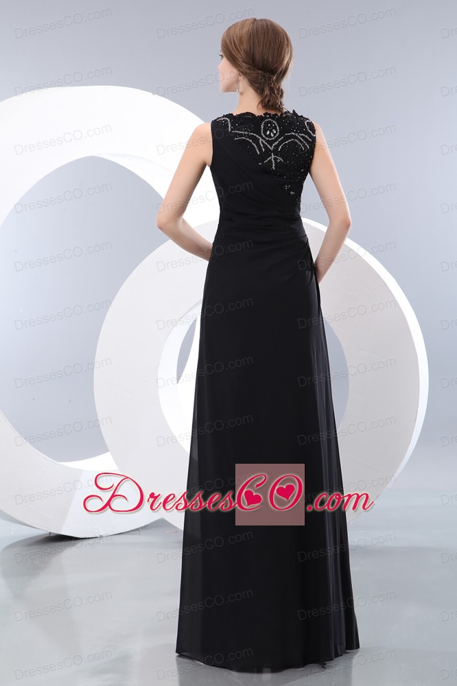 Simple Black Prom / Evening Dress Column Bateau Beading Long Taffeta