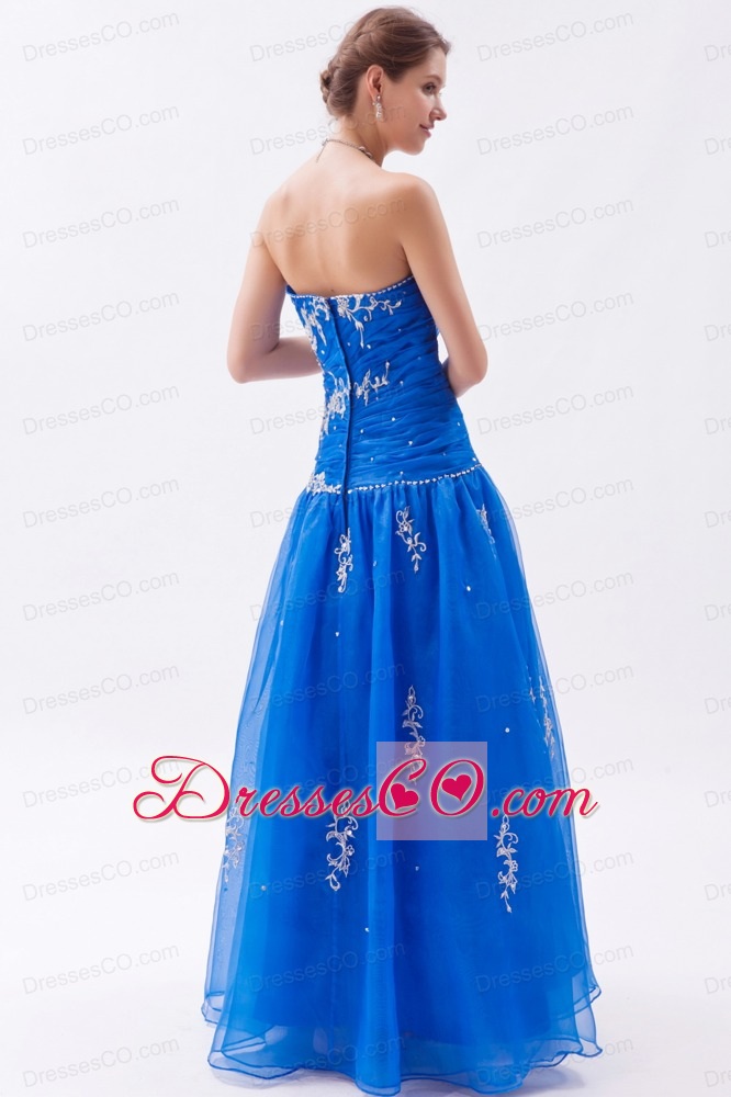 Blue A-line / Princess Prom Dress Organza Embroidery With Beading Long