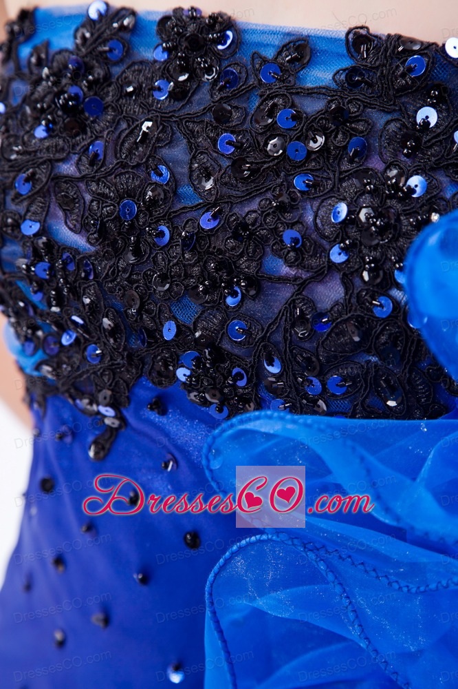 Royal Blue Mermaid Strapless High-low Prom Dress Organza Appliques