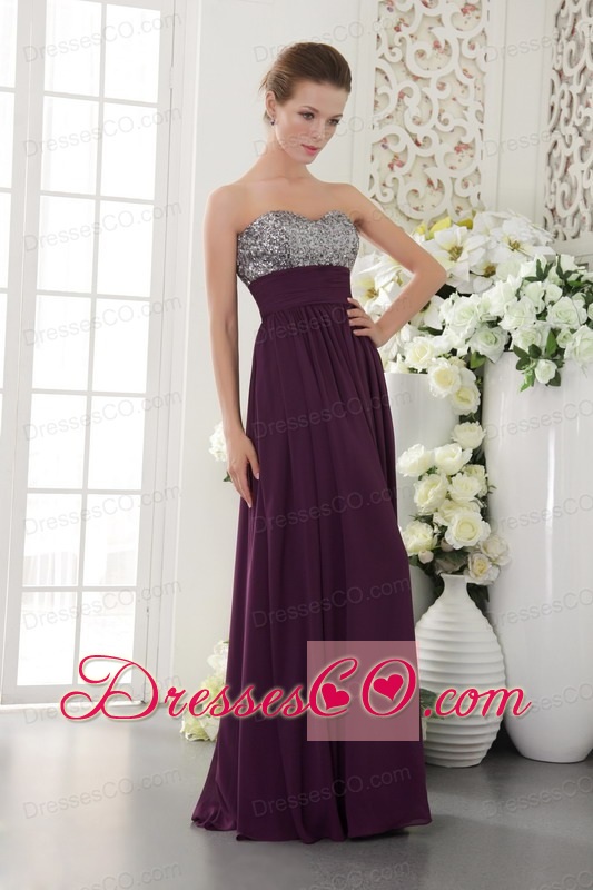 Dark Purple Empire Long Chiffon Beading Prom / Evening Dress