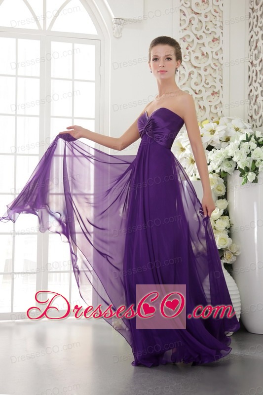Eggplant Purple Empire Long Chiffon Beading Prom / Evening Dress