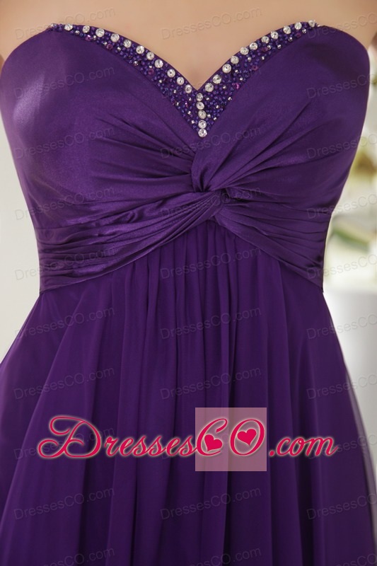 Eggplant Purple Empire Long Chiffon Beading Prom / Evening Dress