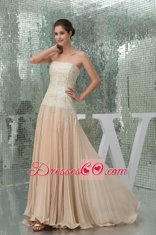 Champagne Strapless Sequins Empire Prom Dress With Brush Train