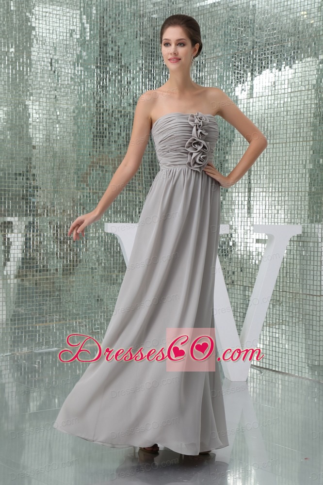Hand Made Flowers Gray Strapless Empire Long Prom Dress